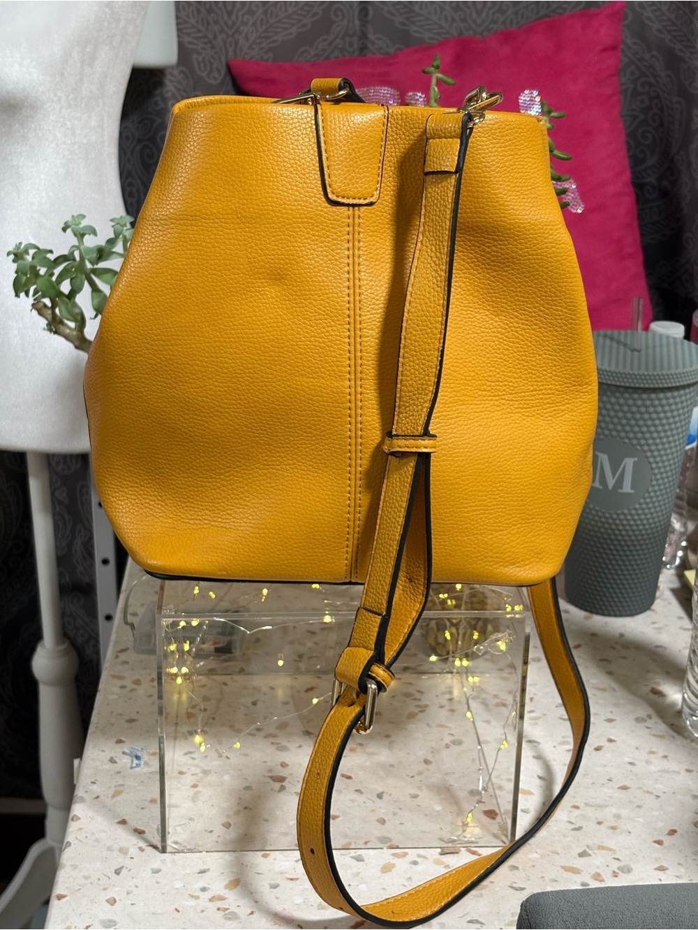 Joy Susan Pebbled Mustard Vegan Leather Classic Hobo Tote - Picture 3 of 17